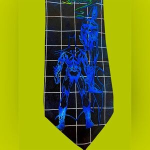 Vintage Batman Tie Made in Korea 1995 Black w/White Grid Licensed DC Comics